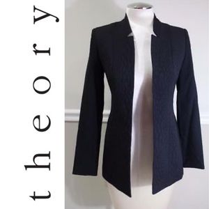 THEORY embossed open front stretch wool blazer
